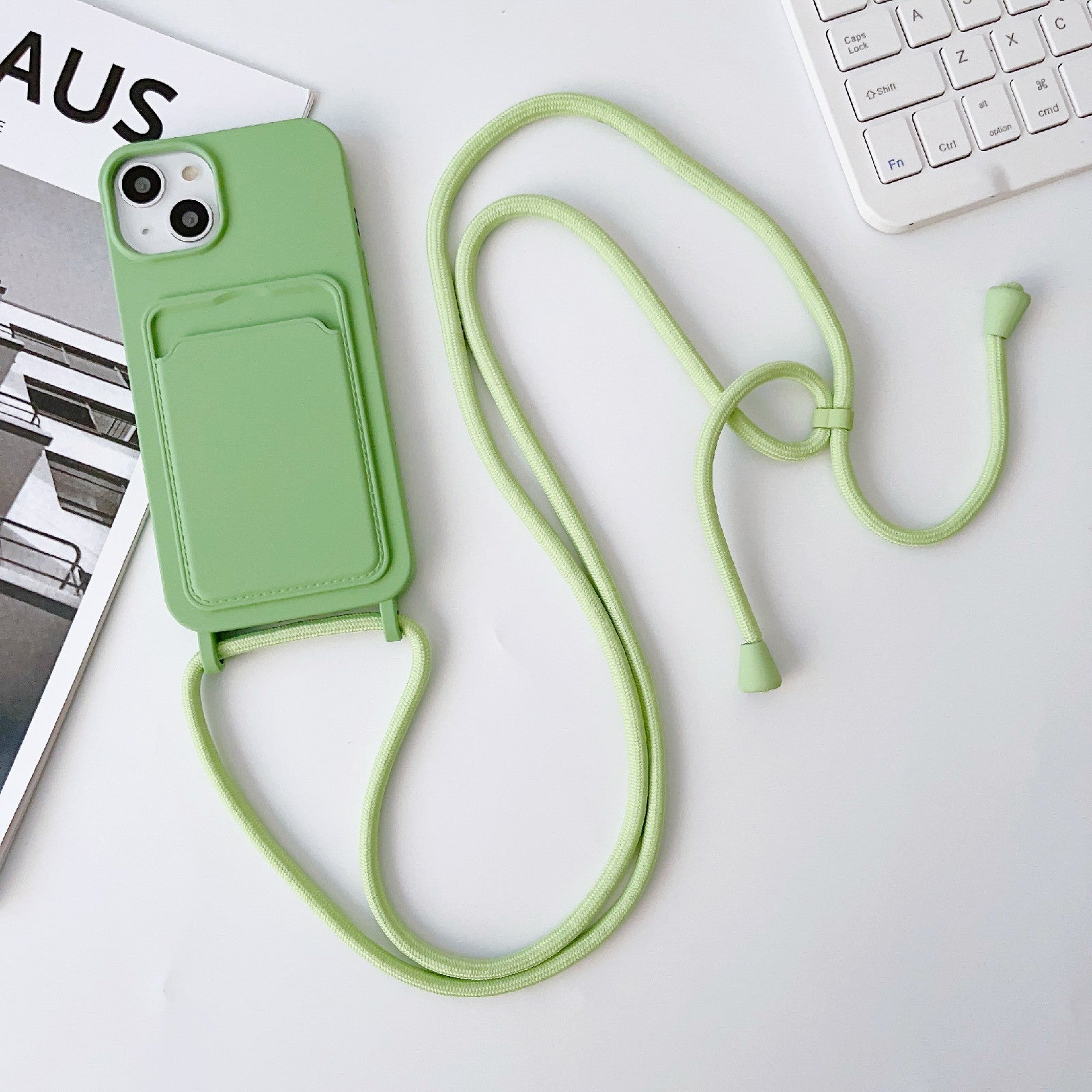 Til iPhone 13 6,1 tommer telefontaske Anti-drop flydende silikone beskyttelsescover med kortslotstrop Til iPhone 13 6,1 tommer telefontaske Anti-drop flydende silikone beskyttelsescover med kortslotstrop